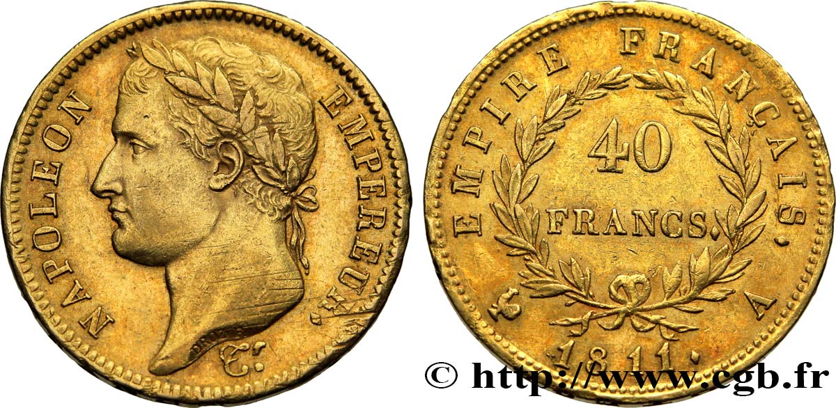 40 francs or Napoléon tête laurée, Empire français 1811 Paris F.541/6 SS52 