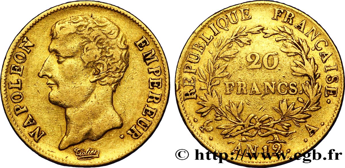 20 francs or Napoléon Empereur, buste intermédiaire 1804 Paris F.511/1 SS42 