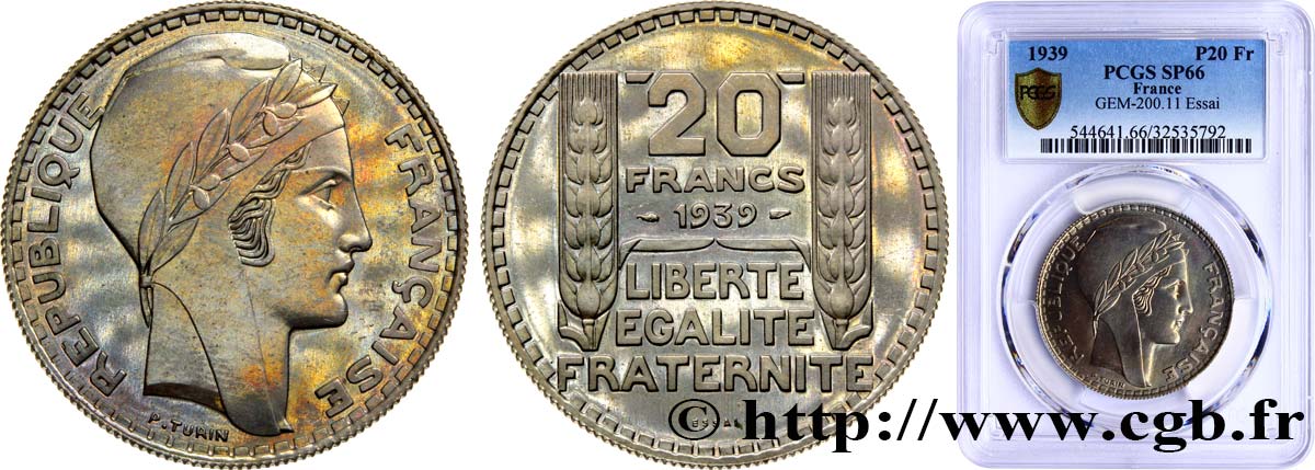 Essai de 20 francs Turin, en cupro-nickel 1939 Paris GEM.200 11 ST66 PCGS