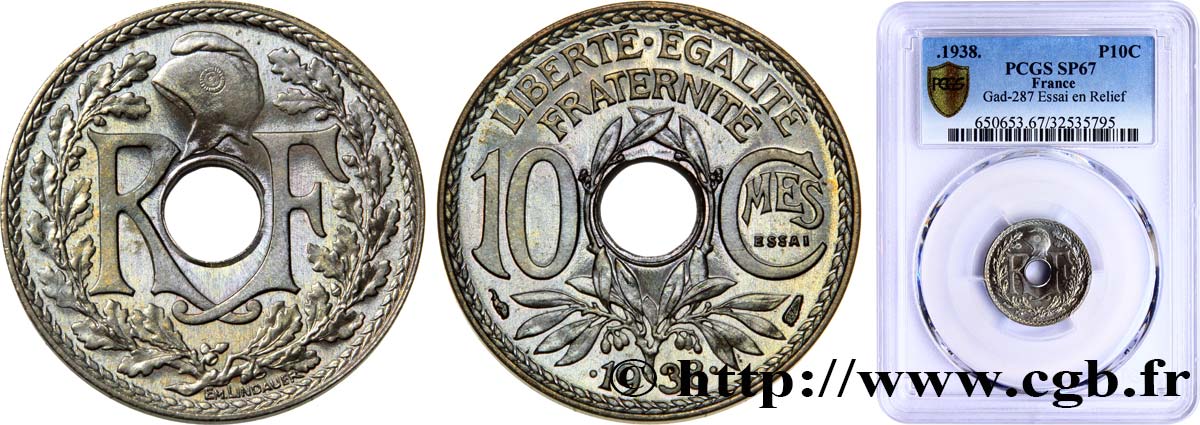Essai de 10 centimes Lindauer, maillechort 1938 Paris F.139/1 MS67 PCGS