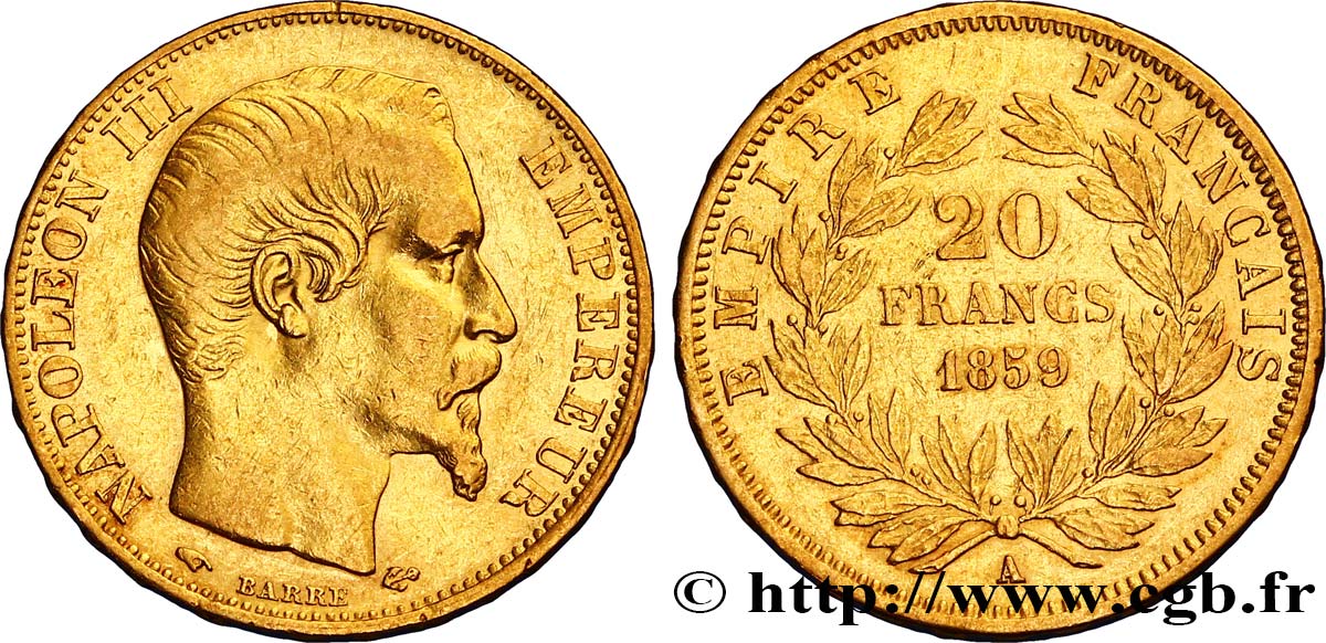 20 francs or Napoléon III, tête nue 1859 Paris F.531/15 XF42 