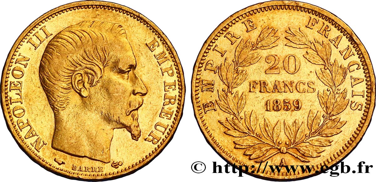 20 francs or Napoléon III, tête nue 1859 Paris F.531/15 XF45 
