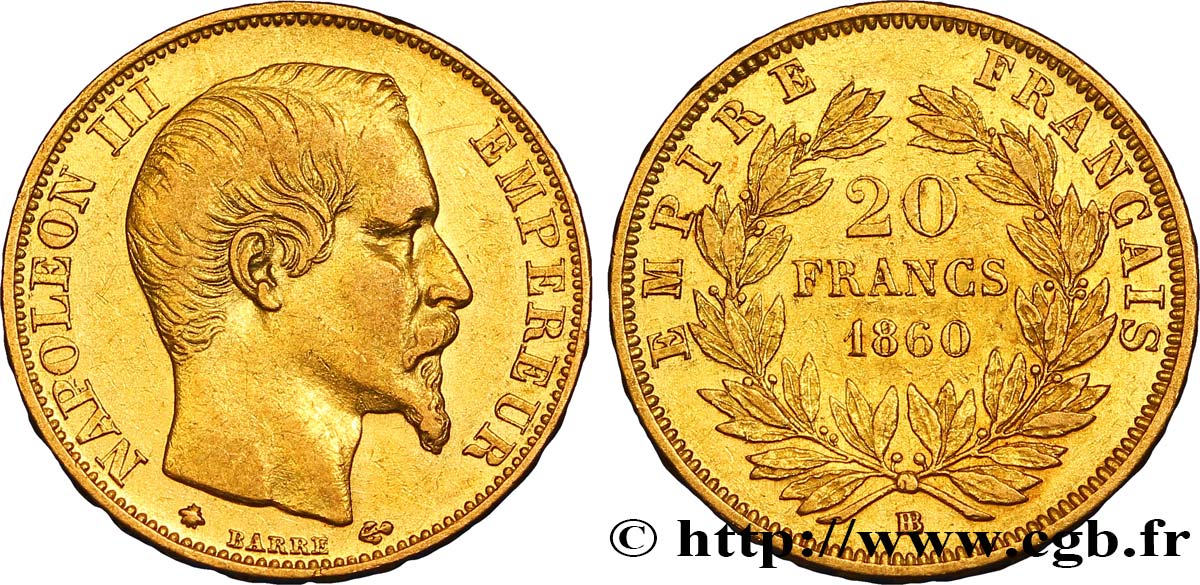 20 francs or Napoléon III, tête nue 1860 Strasbourg F.531/20 XF42 
