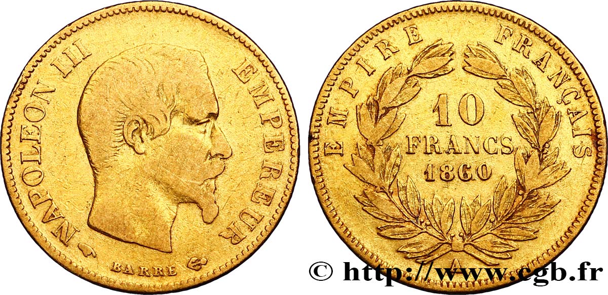 10 francs or Napoléon III, tête nue 1860 Paris F.506/9 TB30 
