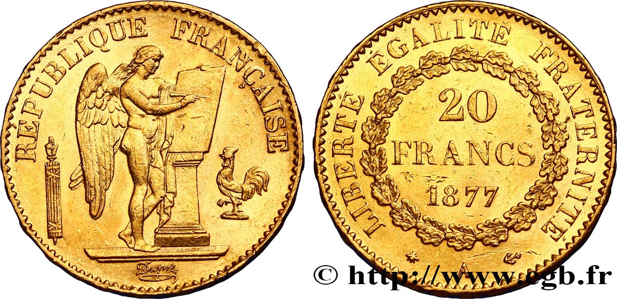 20 francs or Génie, IIIe République 1877 Paris F.533/5 TTB52 