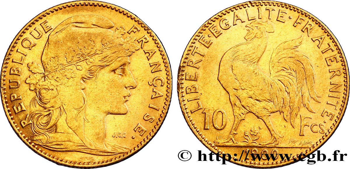 10 francs or Coq 1900 Paris F.509/3 XF45 