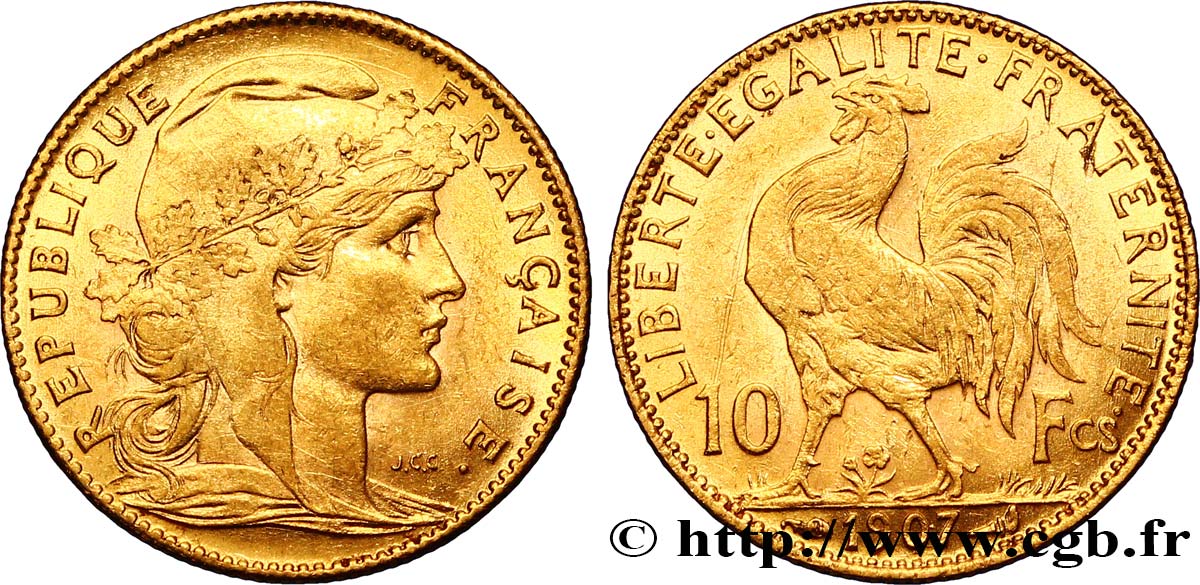 10 francs or Coq 1907 Paris F.509/8 TTB48 