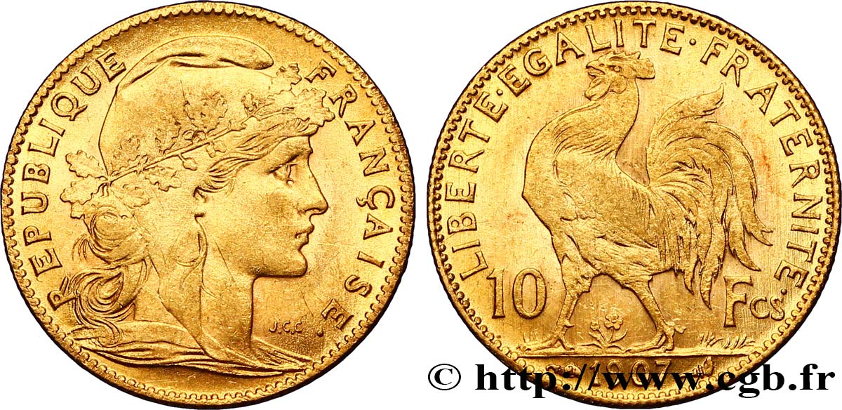 10 francs or Coq 1907 Paris F.509/8 TTB50 