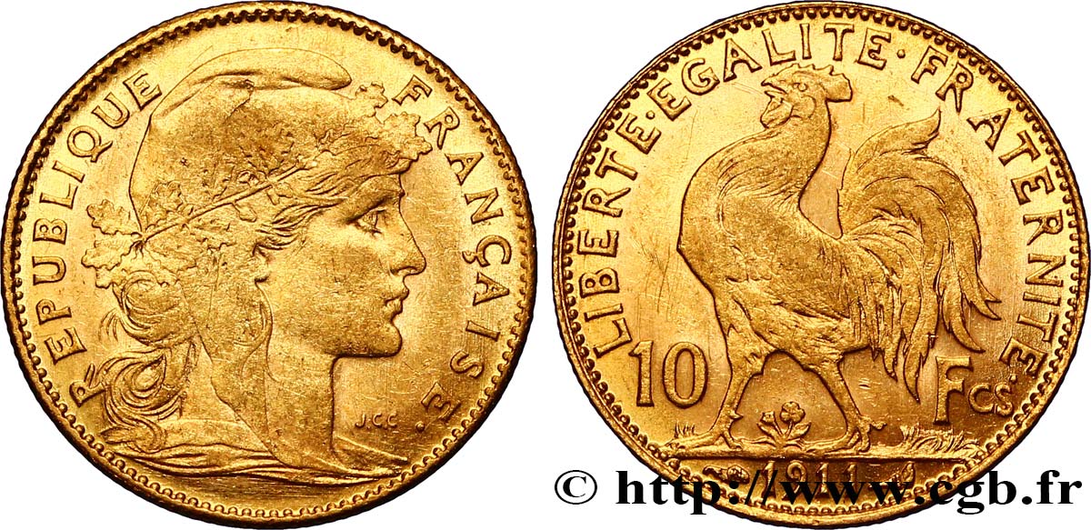 10 francs or Coq 1911 Paris F.509/12 XF45 
