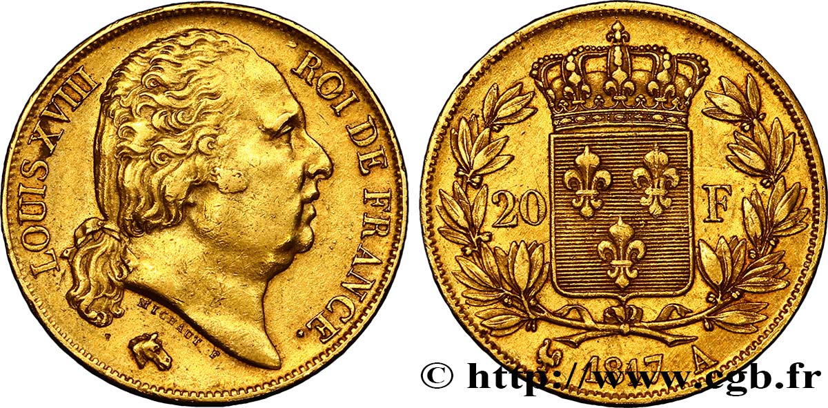 20 francs or Louis XVIII, tête nue 1817 Paris F.519/5 MBC48 