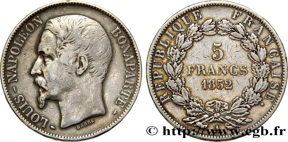 5 francs Louis-Napoléon, 1er type 1852 Paris F.329/1 VF30 