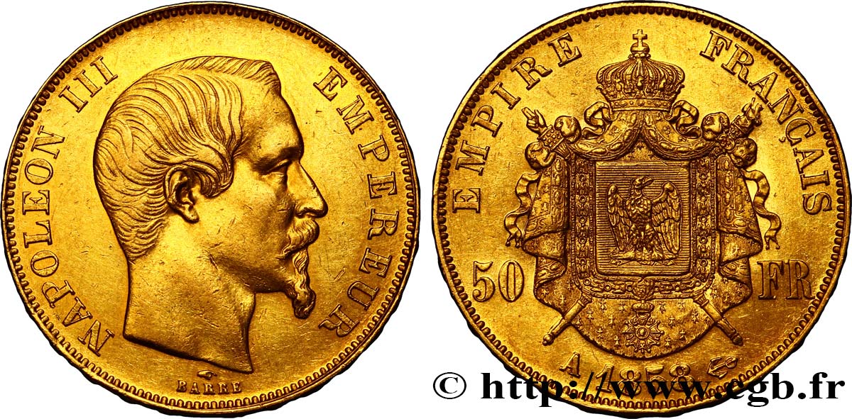 50 francs or Napoléon III, tête nue 1858 Paris F.547/5 BB50 