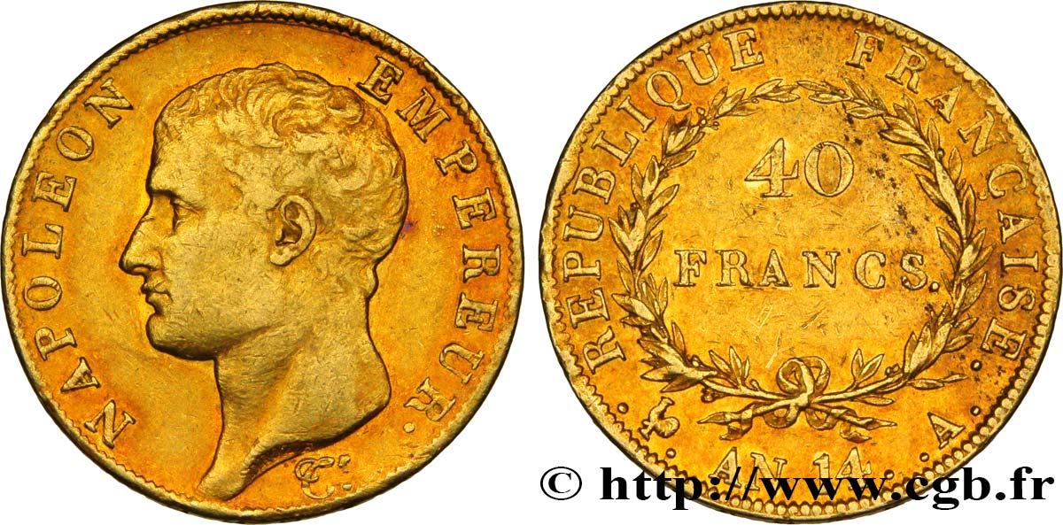 40 francs or Napoléon tête nue, Calendrier révolutionnaire 1805 Paris F.537/2 TTB48 