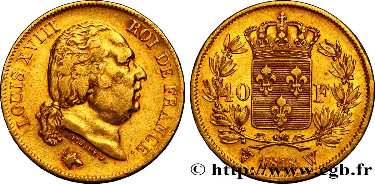 40 francs or Louis XVIII 1818 Lille F.542/8 MBC45 