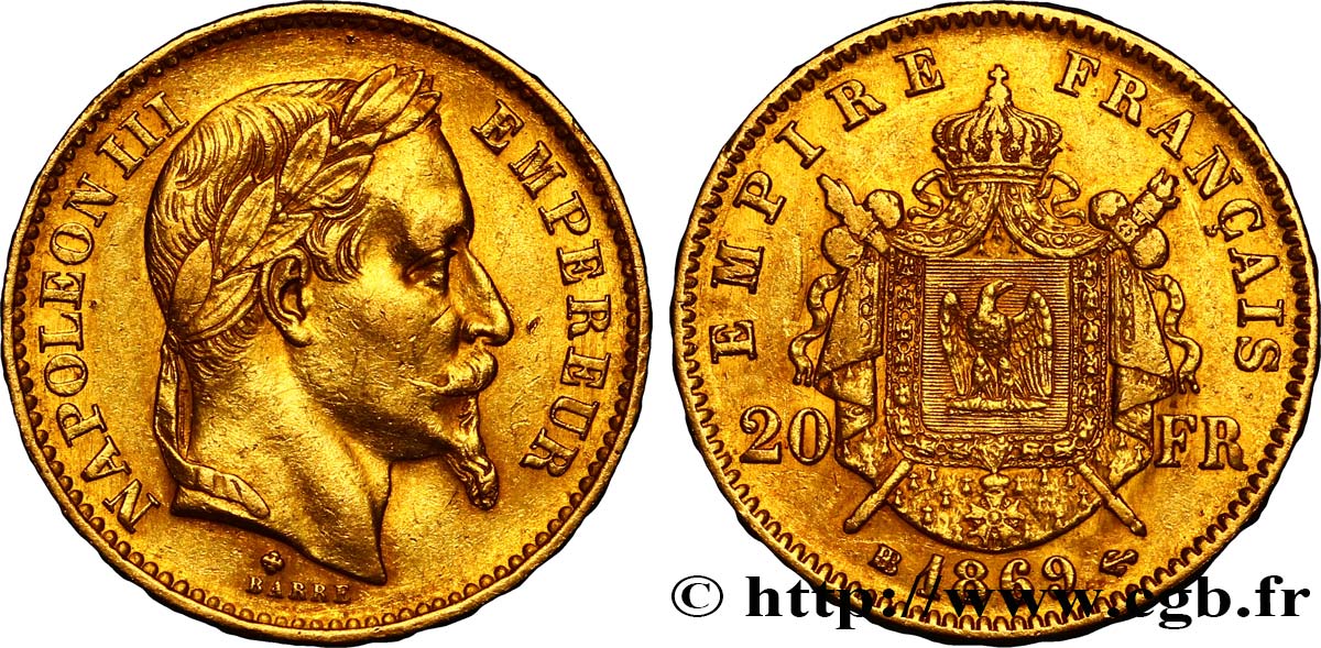20 francs or Napoléon III, tête laurée 1869 Strasbourg F.532/21 TTB45 