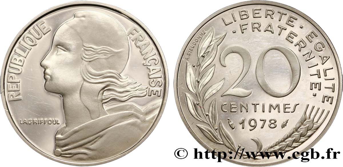 Piéfort argent de 20 centimes Marianne 1978 Pessac F.156/18P MS 