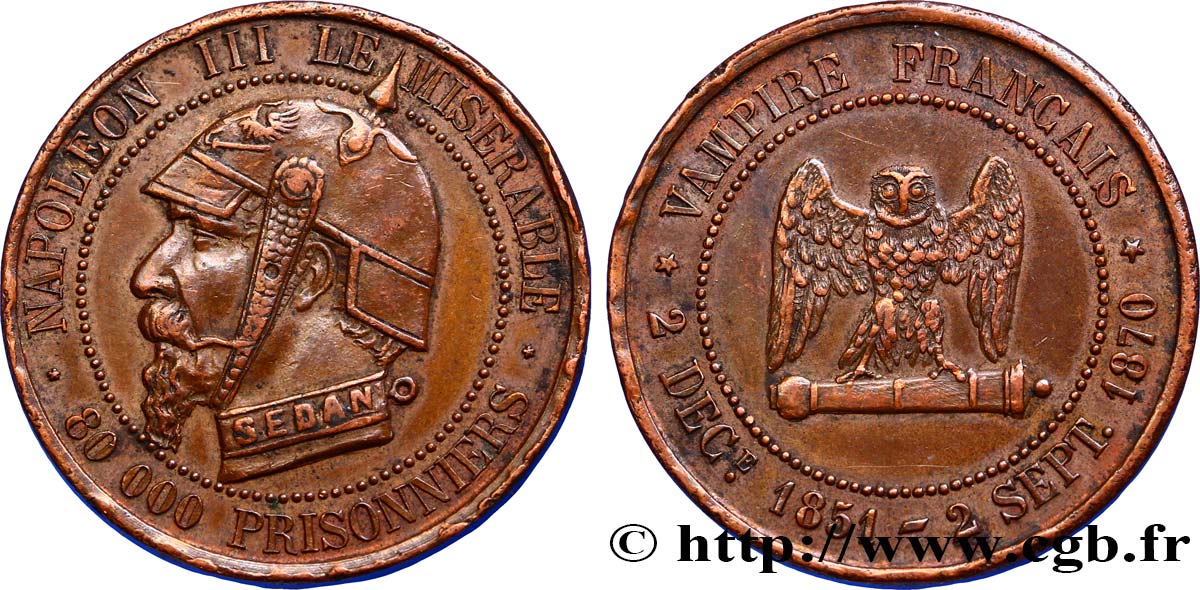 Monnaie satirique Br 27, module de 5 centimes 1870  Coll.42  AU50 