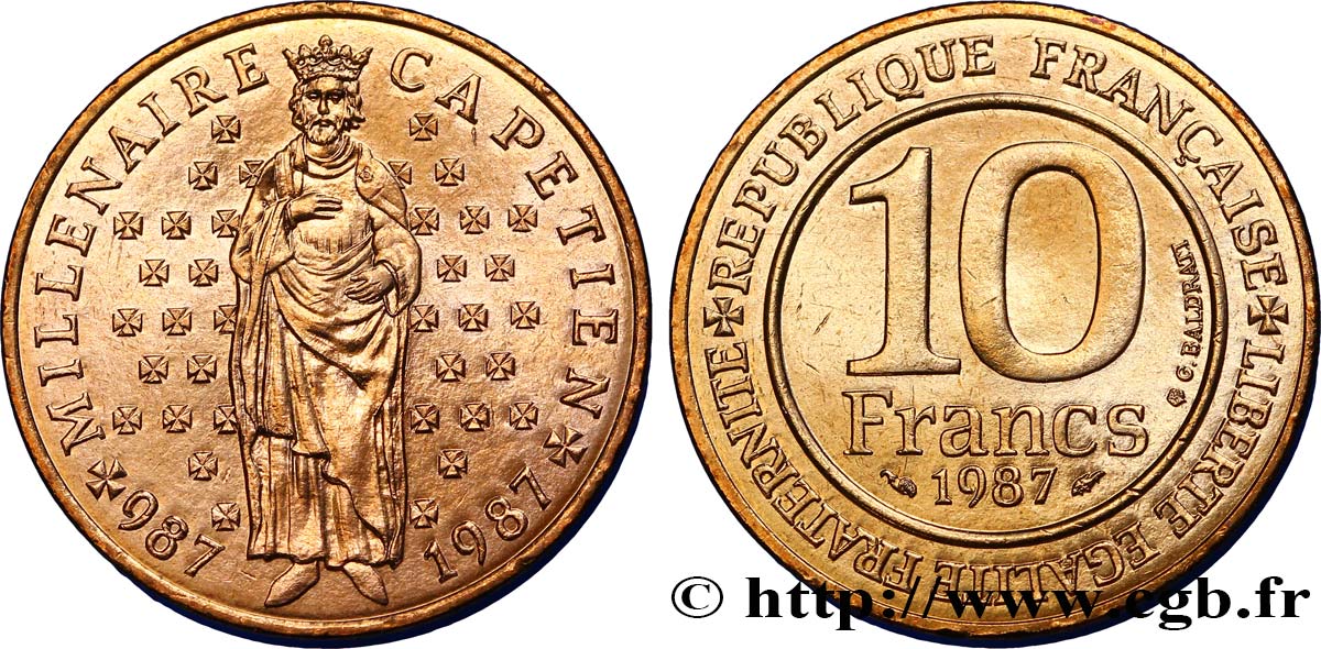10 francs Millénaire Capétien 1987  F.371/2 MS63 