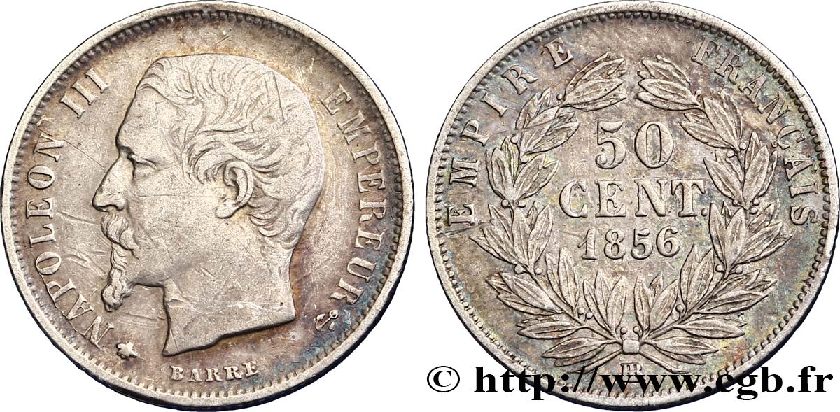 50 centimes Napoléon III, tête nue 1856 Strasbourg F.187/6 XF40 