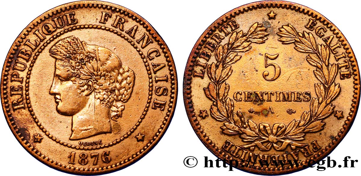 5 centimes Cérès 1876 Paris F.118/13 VF35 