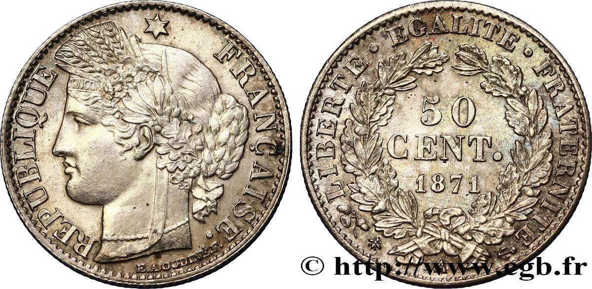 50 centimes Cérès, IIIe République 1871 Paris F.189/1 VZ58 
