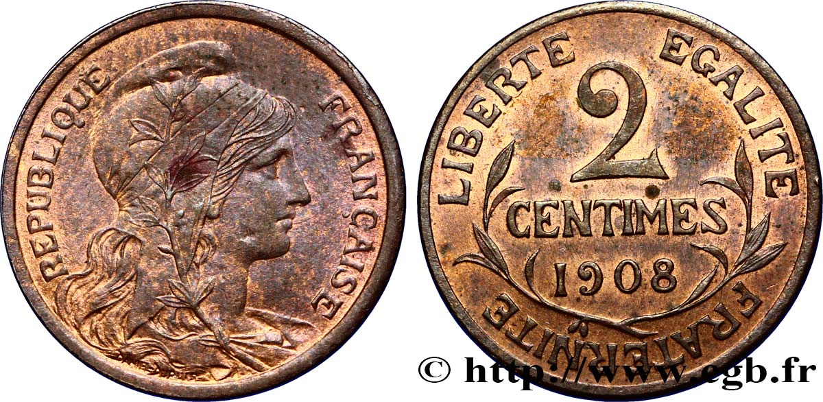 2 centimes Daniel-Dupuis 1908 Paris F.110/11 SUP55 