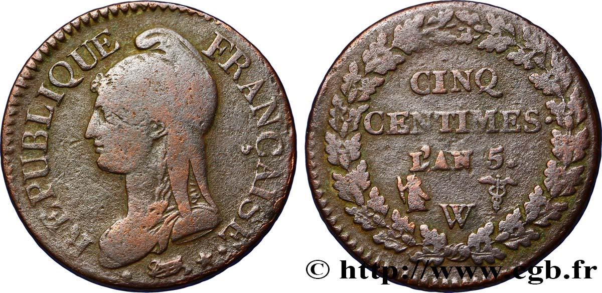 Cinq centimes Dupré, grand module 1797 Lille F.115/31 BC20 