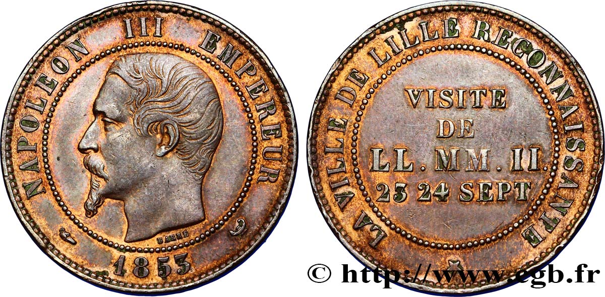 Module de dix centimes, Visite impériale à Lille les 23 et 24 septembre 1853 1853 Lille VG.3365  XF45 