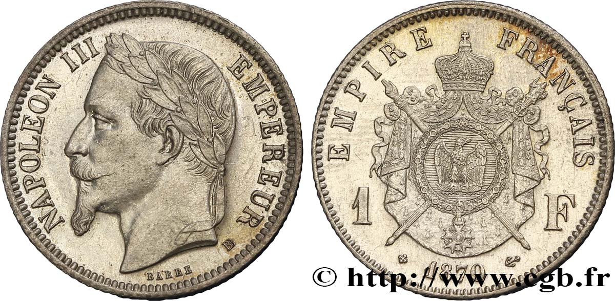 1 franc Napoléon III, tête laurée 1870 Strasbourg F.215/16 AU55 