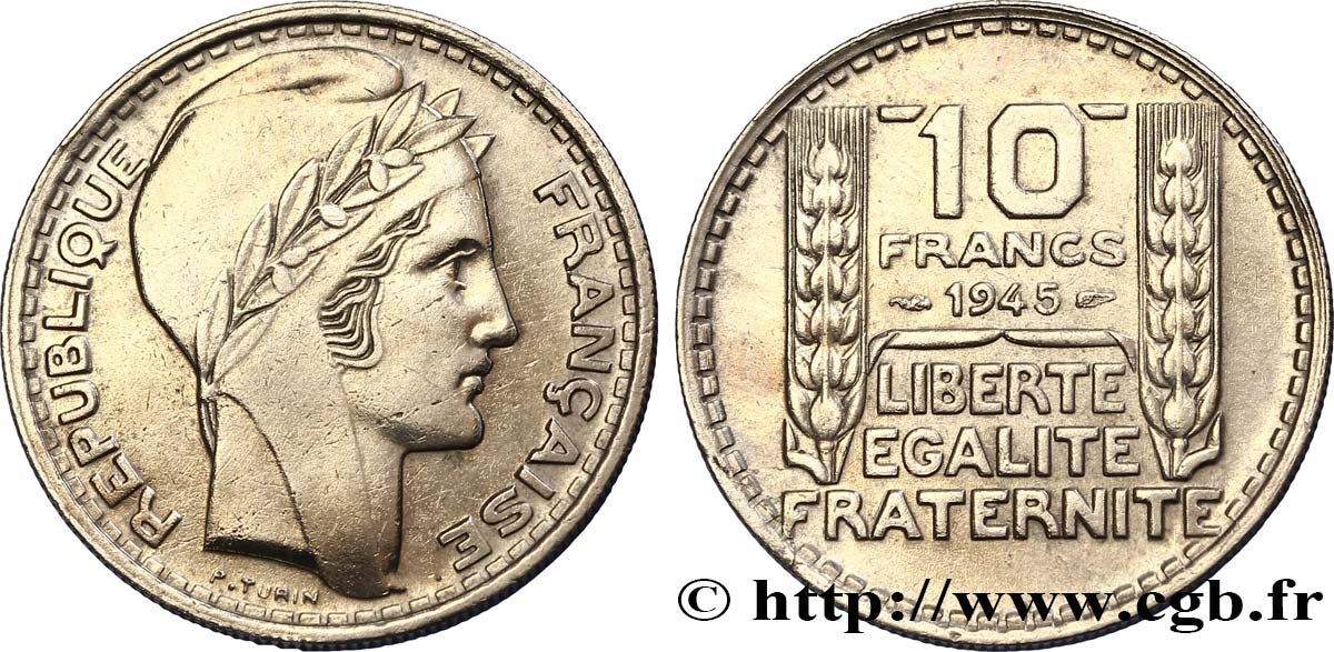 10 francs Turin, grosse tête, rameaux longs 1945  F.361/2 MBC50 