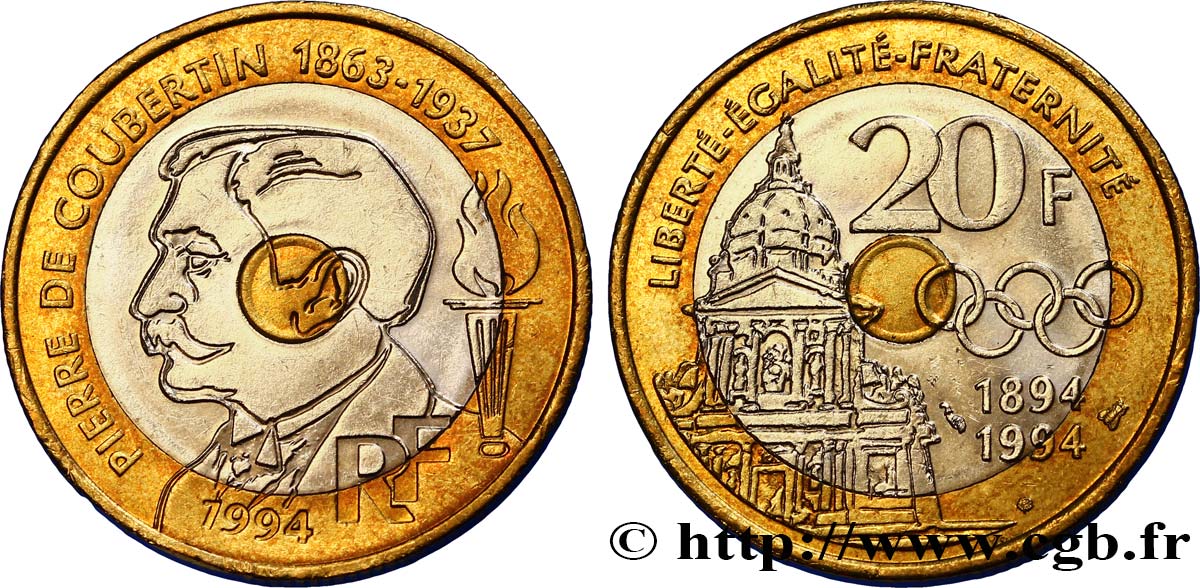 20 francs Pierre de Coubertin 1994 Pessac F.405/2 EBC55 