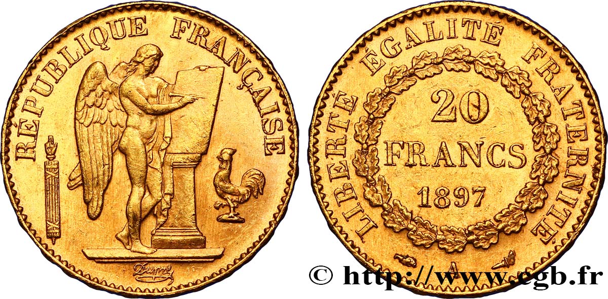 20 francs or Génie, Troisième République 1897 Paris F.533/22 AU55 