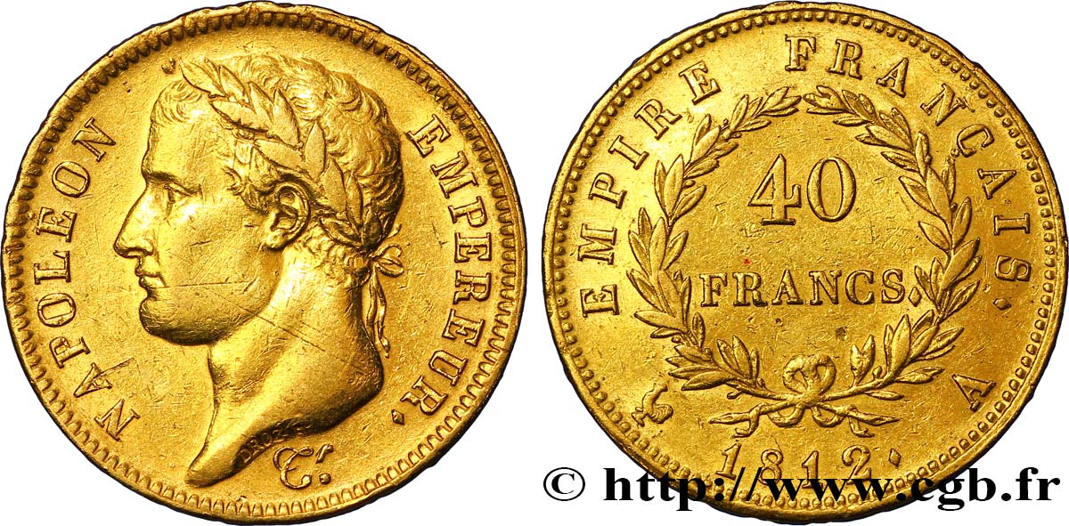 40 francs or Napoléon tête laurée, Empire français 1812 Paris F.541/9 MBC48 