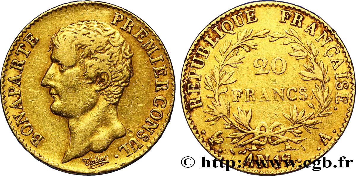20 francs or Bonaparte Premier Consul 1804 Paris F.510/2 XF42 