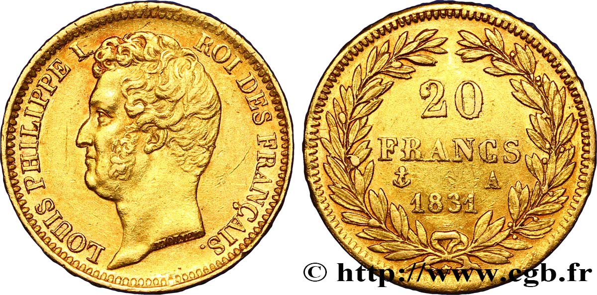 20 francs or Louis-Philippe, Tiolier, tranche inscrite en relief 1831 Paris F.525/2 AU50 