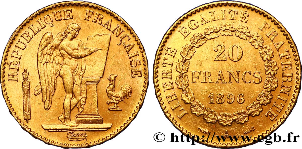 20 francs or Génie, Troisième République 1896 Paris F.533/20 VZ55