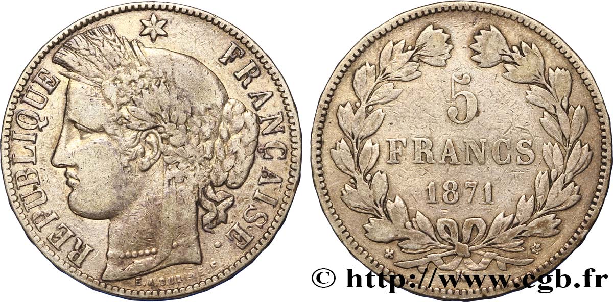 5 francs Cérès, sans légende 1871 Bordeaux F.332/8 VF20 