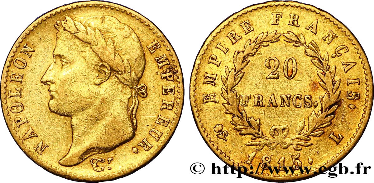 20 francs or Napoléon tête laurée, Cent-Jours 1815 Bayonne F.516A/2 TTB 