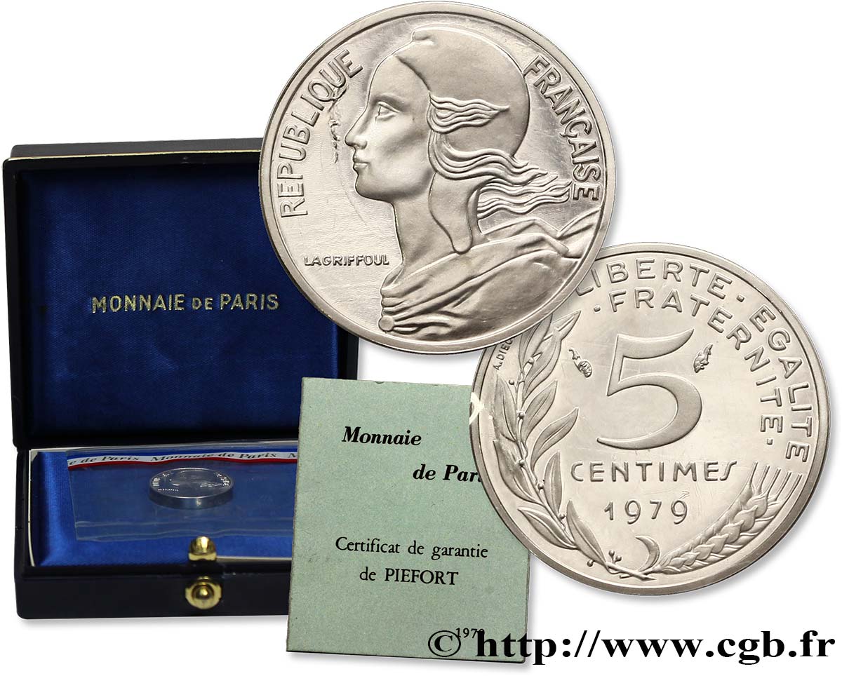 Piéfort argent de 5 centimes Marianne 1979 Pessac F.125/15P MS68 