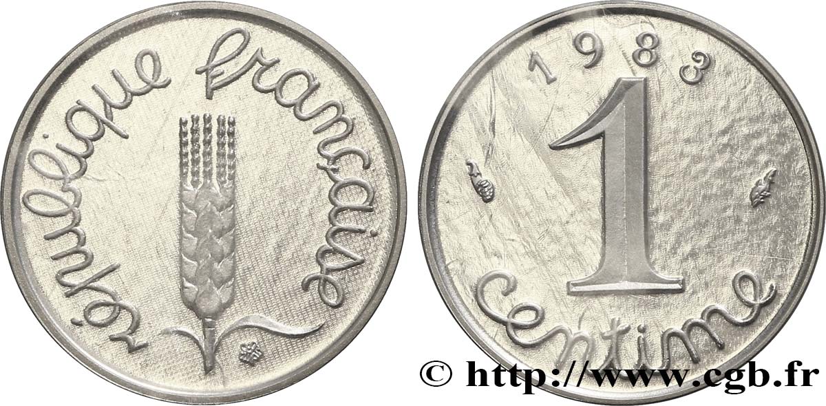 Piéfort argent de 1 centime Épi 1983 Pessac F.106/40P MS68 
