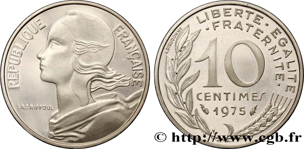 Piéfort argent de 10 centimes Marianne 1975 Pessac F.144/15P fST 