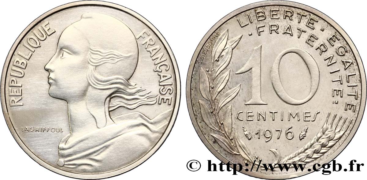 Piéfort argent de 10 centimes Marianne 1976 Pessac F.144/16P SPL 