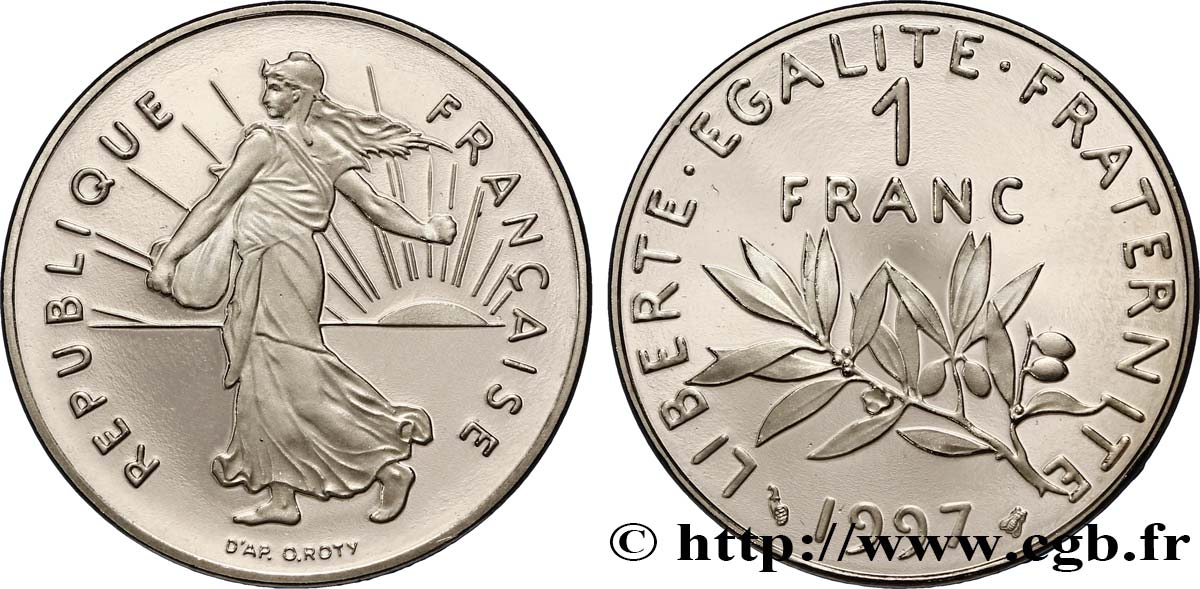 1 franc Semeuse, nickel, BE (Belle Épreuve) 1997 Pessac F.226/45 var. MS67 