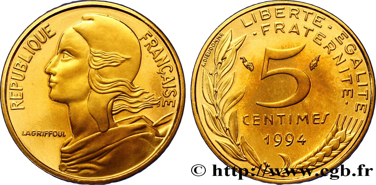 5 centimes Marianne, BE (Belle Épreuve), 4 plis 1994 Pessac F.125 35 var. ST67 