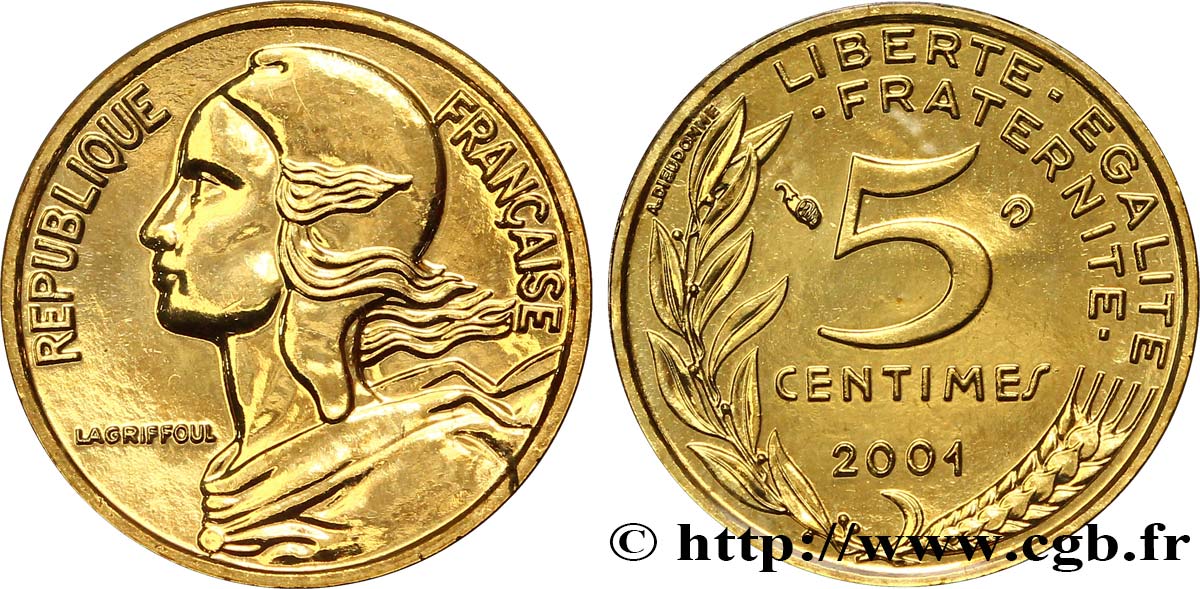 5 centimes Marianne, BU (Brillant Universel) 2001 Pessac F.125/45 FDC70 
