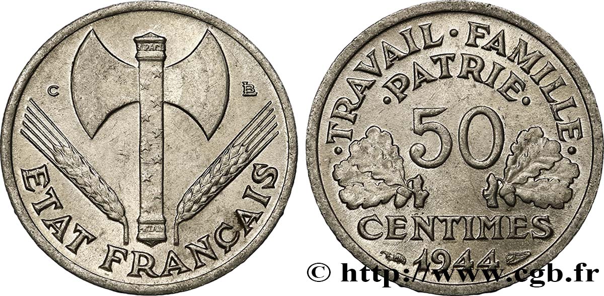 50 centimes Francisque, légère 1944 Castelsarrasin F.196/6 MS62 