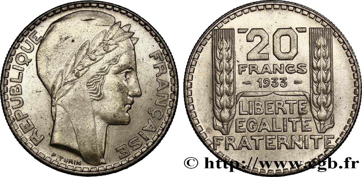 20 francs Turin, rameaux longs 1933  F.400/5 MS60 