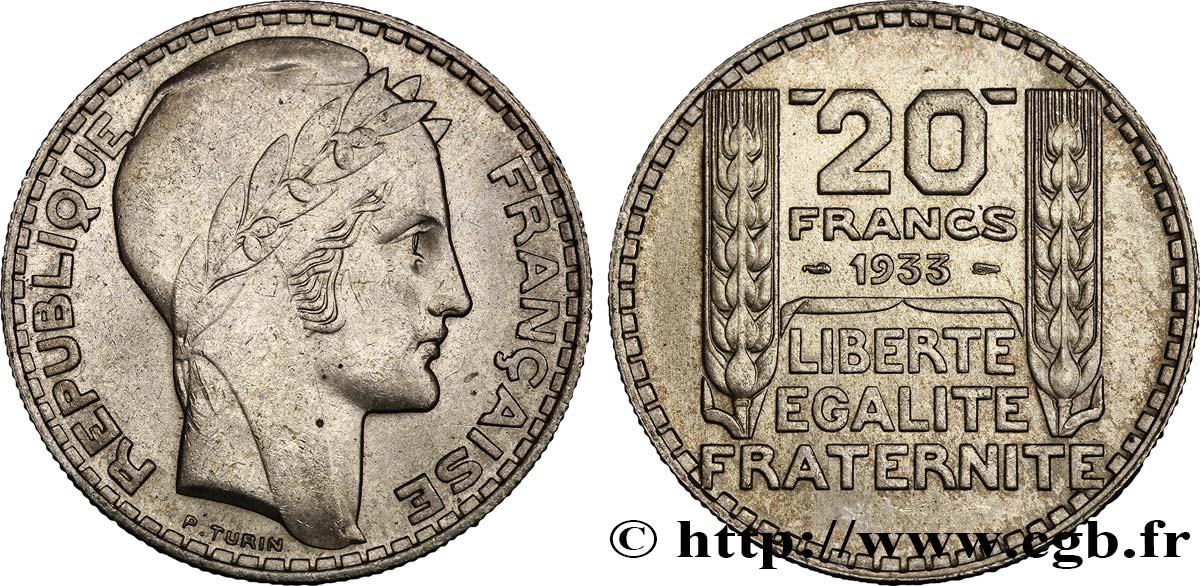 20 francs Turin, rameaux longs 1933 F.400/5 VZ60