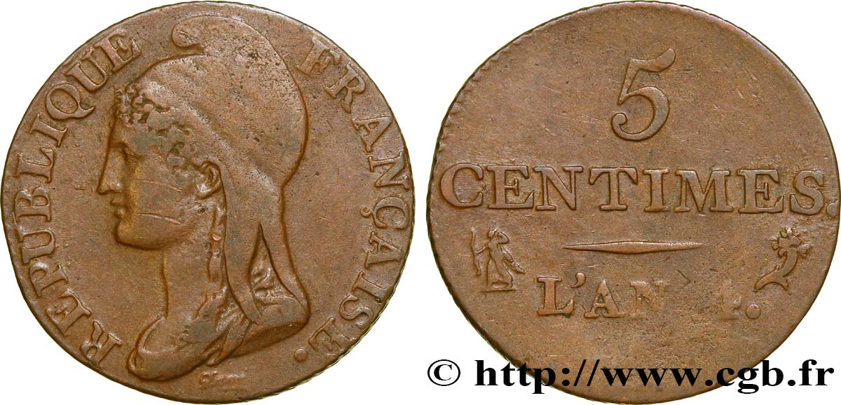 5 centimes Dupré, petit module 1796 Paris F.113/1 BC35 
