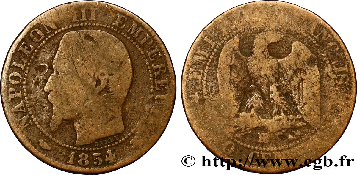 Cinq centimes Napoléon III, tête nue 1854 Strasbourg F.116/11 SGE8 